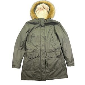 Levi's Faux Fur Hooded Parka Coat Olive Green Winter Warm Size M‎ Boho Grunge